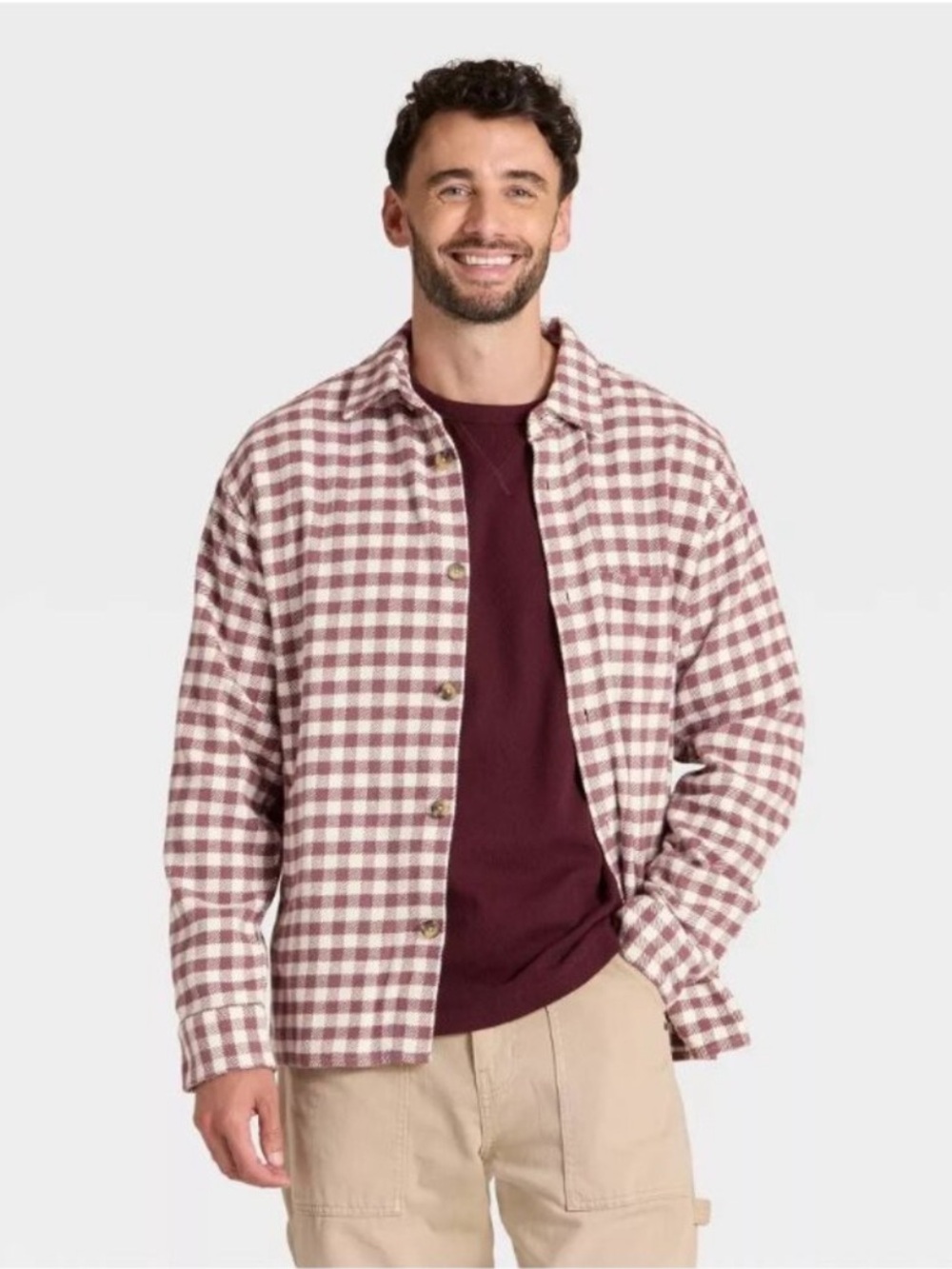 Goodfellow & Co Men’s Plaid Heavyweight Flannel - Maroon/White Size Medium NWT